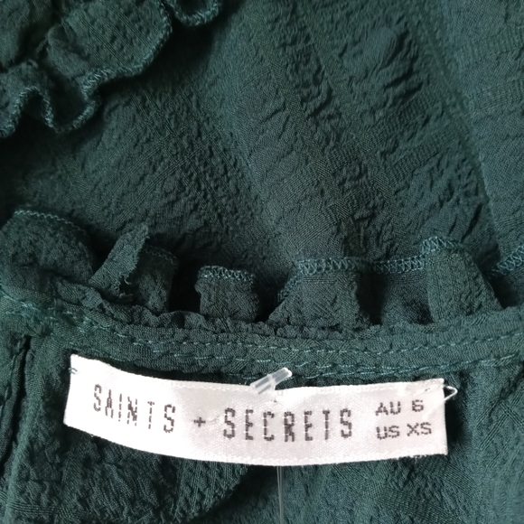 Mini dress Saint + Secrets color green Long Sleeves Size XS style Ruffles - Picture 8 of 11